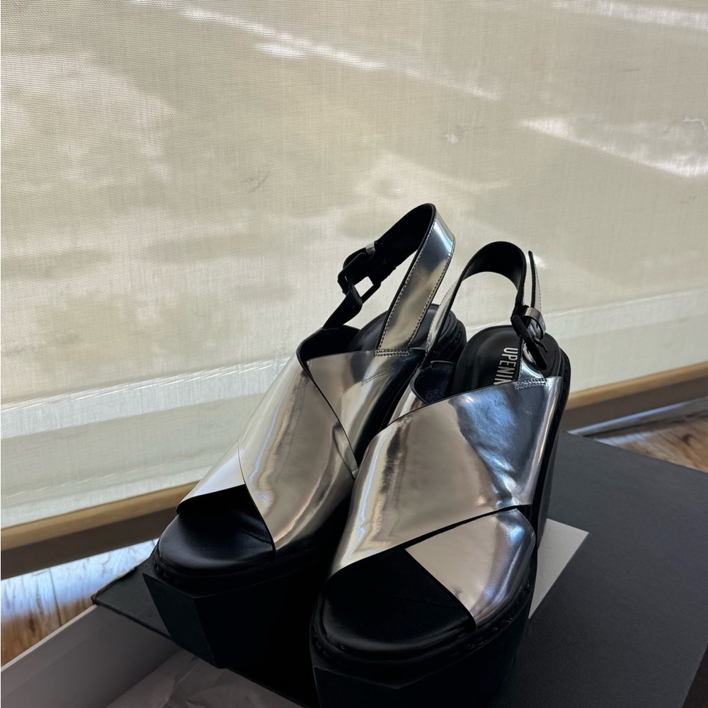Opening Ceremony Women's Silver and Black Platform Sandals